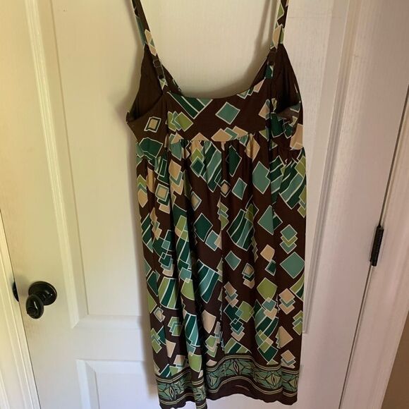 AGB geometric print brown and green retro Dress size 10 - Picture 5 of 6